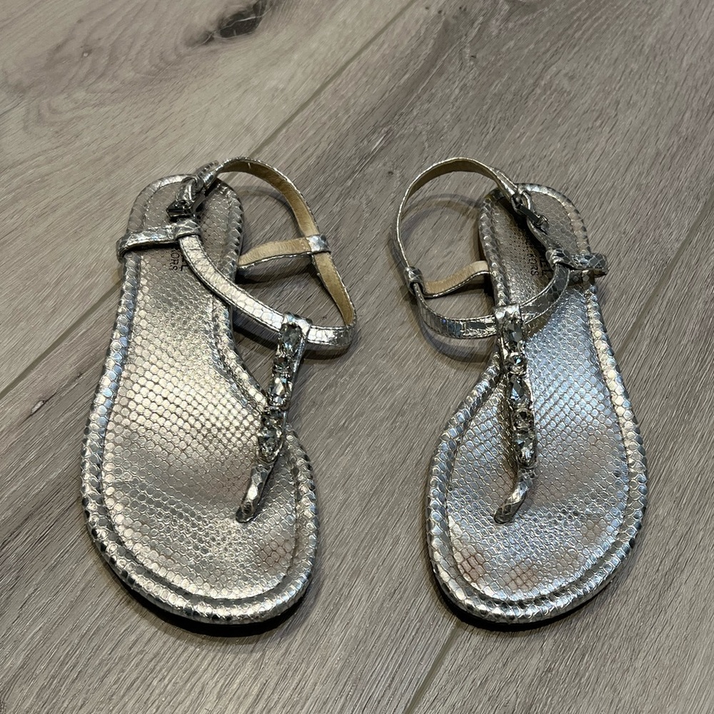 ❌ SOLD! - 👠 Michael Kors Silver Snake Print Leather and Rhinestone Sandals